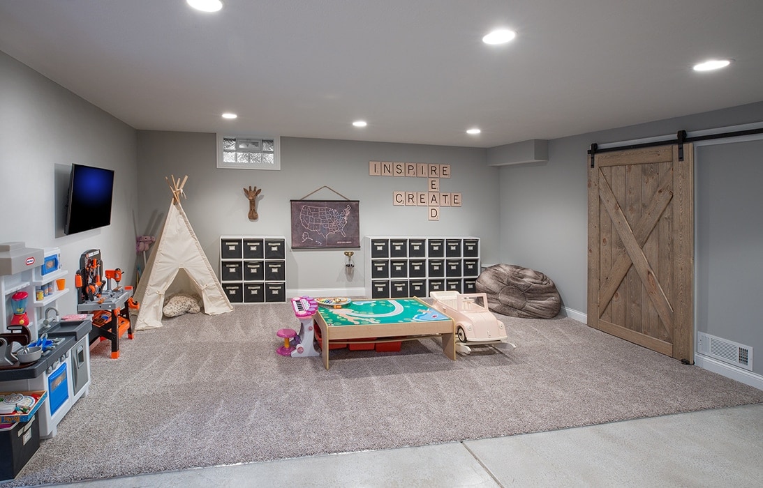 A play area as part of a basement renovation.