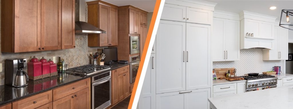 An example of painted vs. stained cabinetry.