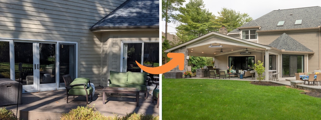 A before and after of the outdoor addition.