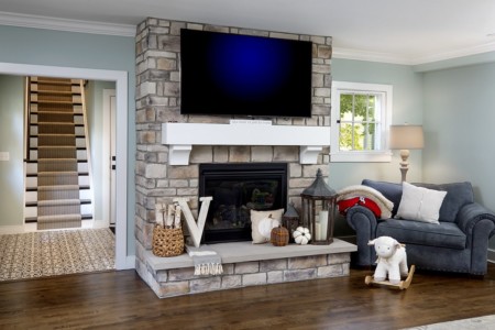 Family room fireplace in Historic Dublin, Ohio.